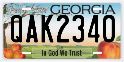 GA license plate QAK2340