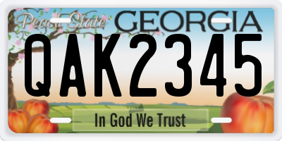 GA license plate QAK2345