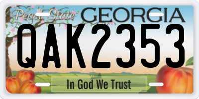 GA license plate QAK2353