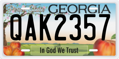 GA license plate QAK2357