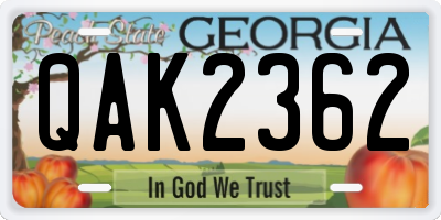 GA license plate QAK2362