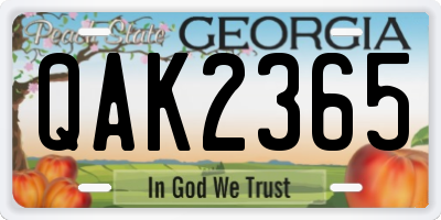 GA license plate QAK2365