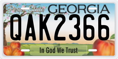GA license plate QAK2366