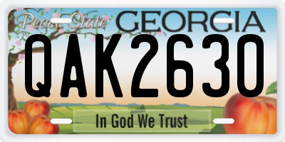 GA license plate QAK2630