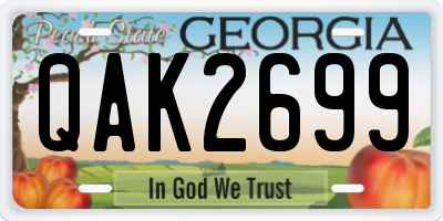 GA license plate QAK2699