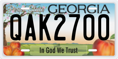 GA license plate QAK2700