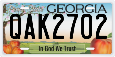GA license plate QAK2702