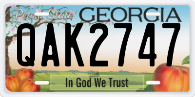 GA license plate QAK2747