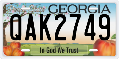 GA license plate QAK2749