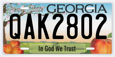 GA license plate QAK2802