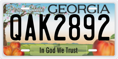 GA license plate QAK2892