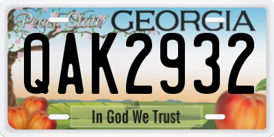 GA license plate QAK2932