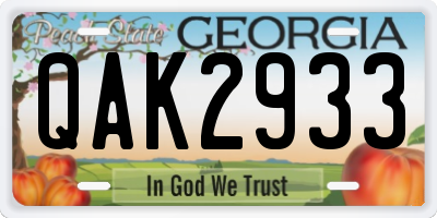 GA license plate QAK2933
