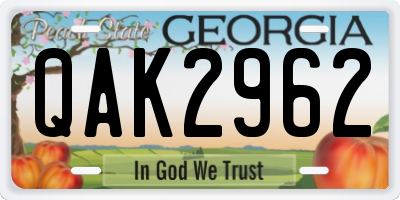 GA license plate QAK2962
