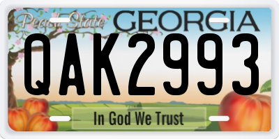 GA license plate QAK2993