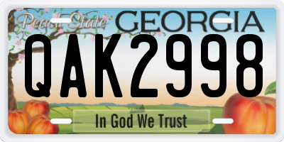 GA license plate QAK2998