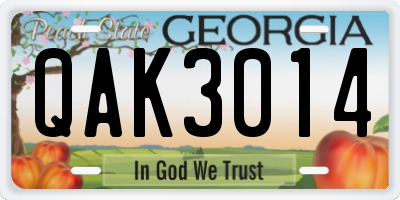 GA license plate QAK3014