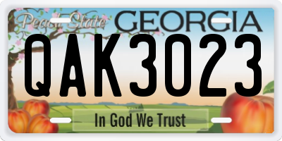 GA license plate QAK3023