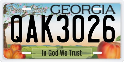 GA license plate QAK3026