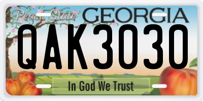GA license plate QAK3030
