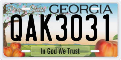 GA license plate QAK3031