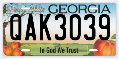 GA license plate QAK3039