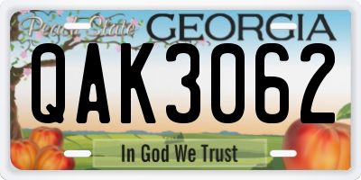 GA license plate QAK3062