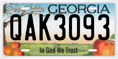GA license plate QAK3093