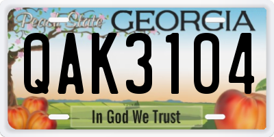 GA license plate QAK3104
