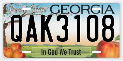 GA license plate QAK3108
