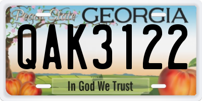 GA license plate QAK3122
