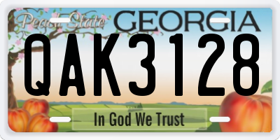 GA license plate QAK3128