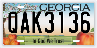 GA license plate QAK3136