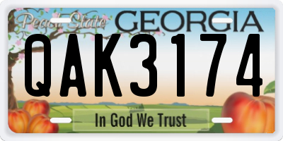 GA license plate QAK3174