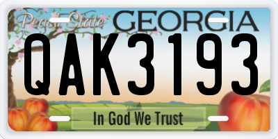 GA license plate QAK3193