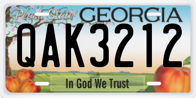 GA license plate QAK3212