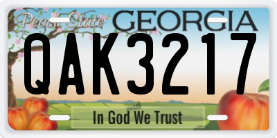 GA license plate QAK3217