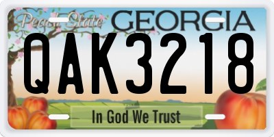 GA license plate QAK3218