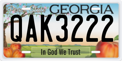 GA license plate QAK3222