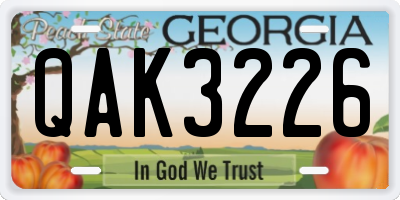 GA license plate QAK3226