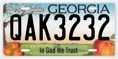 GA license plate QAK3232
