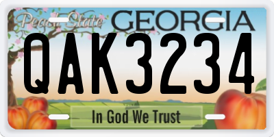GA license plate QAK3234