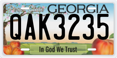 GA license plate QAK3235