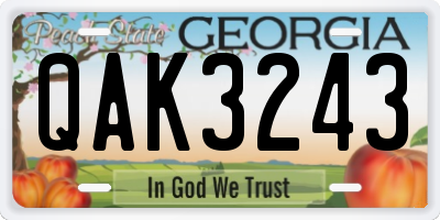 GA license plate QAK3243
