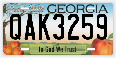 GA license plate QAK3259
