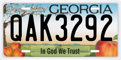 GA license plate QAK3292