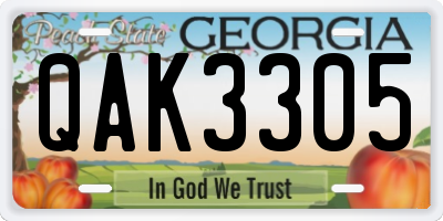 GA license plate QAK3305