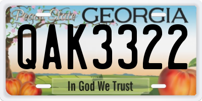 GA license plate QAK3322