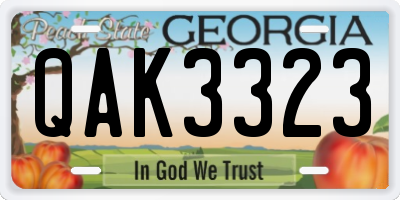 GA license plate QAK3323