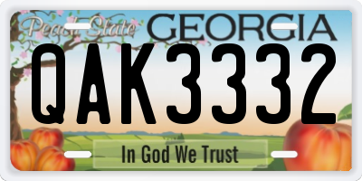 GA license plate QAK3332